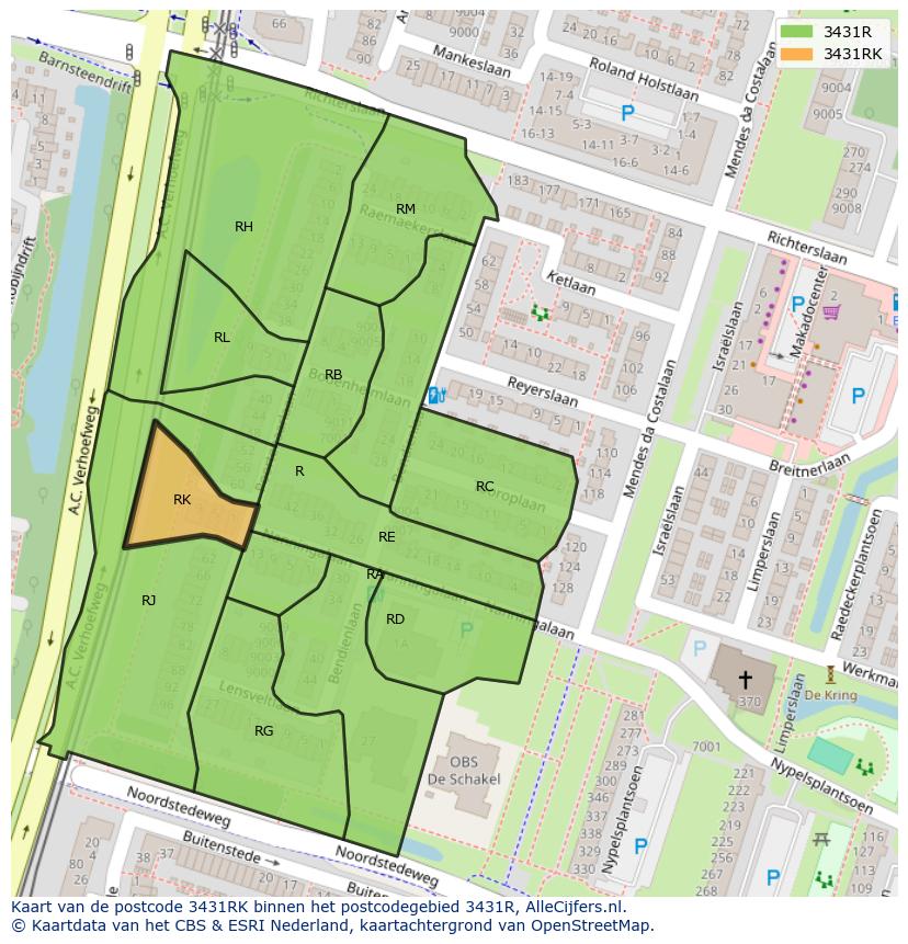 Afbeelding van het postcodegebied 3431 RK op de kaart.