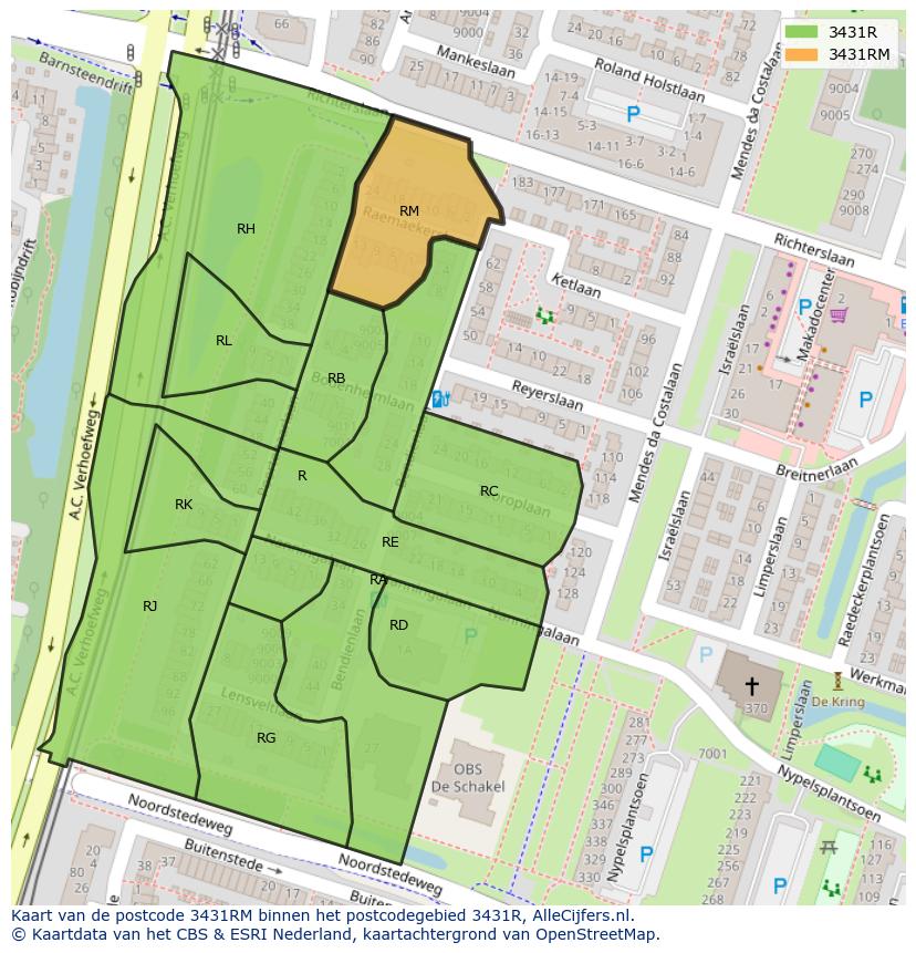 Afbeelding van het postcodegebied 3431 RM op de kaart.