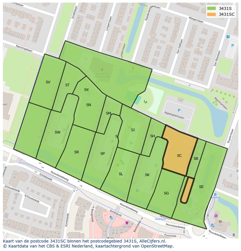 Afbeelding van het postcodegebied 3431 SC op de kaart.