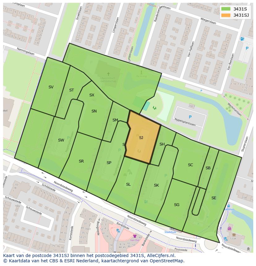 Afbeelding van het postcodegebied 3431 SJ op de kaart.