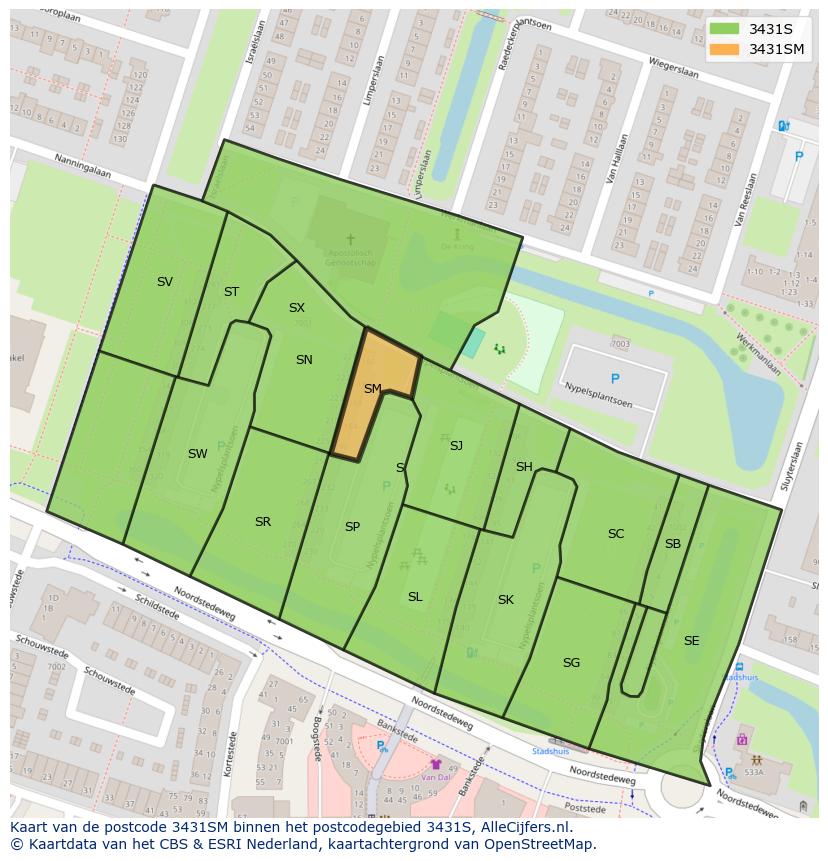 Afbeelding van het postcodegebied 3431 SM op de kaart.