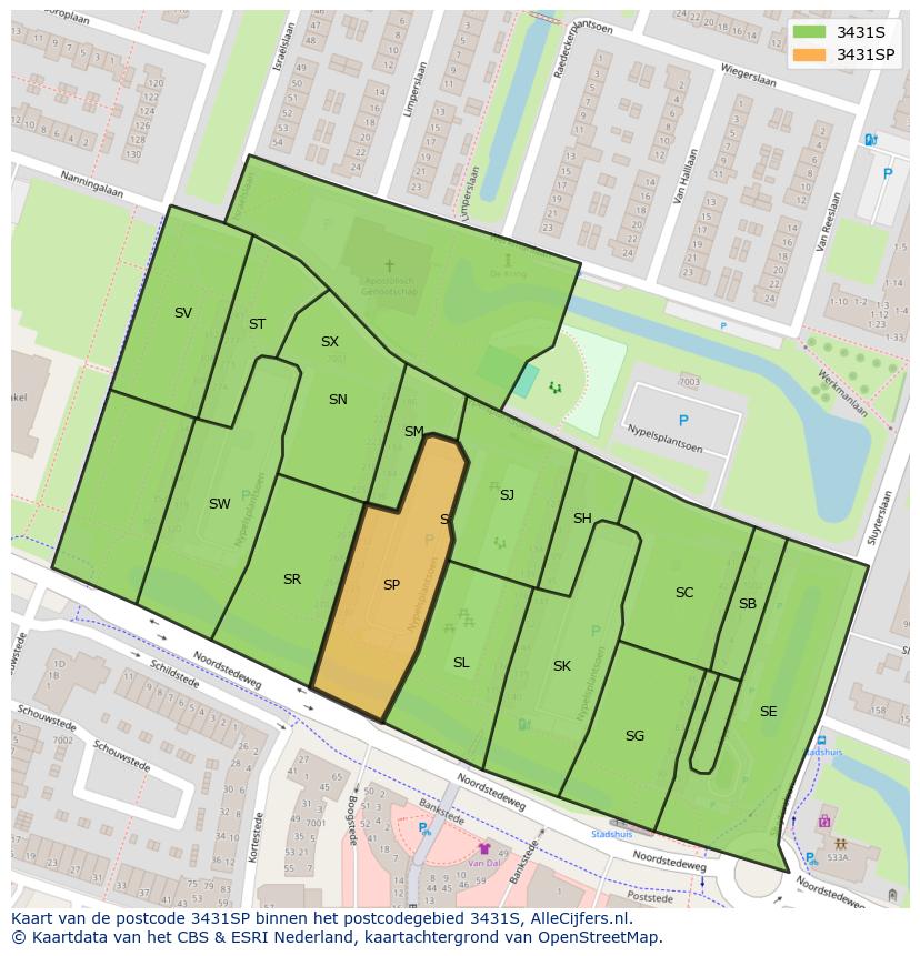 Afbeelding van het postcodegebied 3431 SP op de kaart.