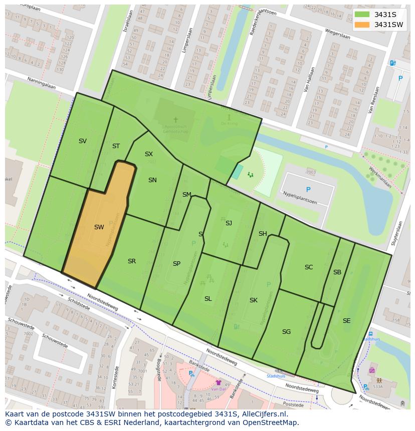 Afbeelding van het postcodegebied 3431 SW op de kaart.