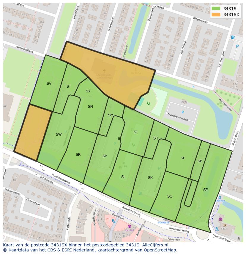Afbeelding van het postcodegebied 3431 SX op de kaart.