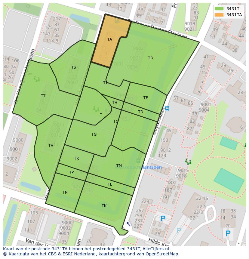 Afbeelding van het postcodegebied 3431 TA op de kaart.
