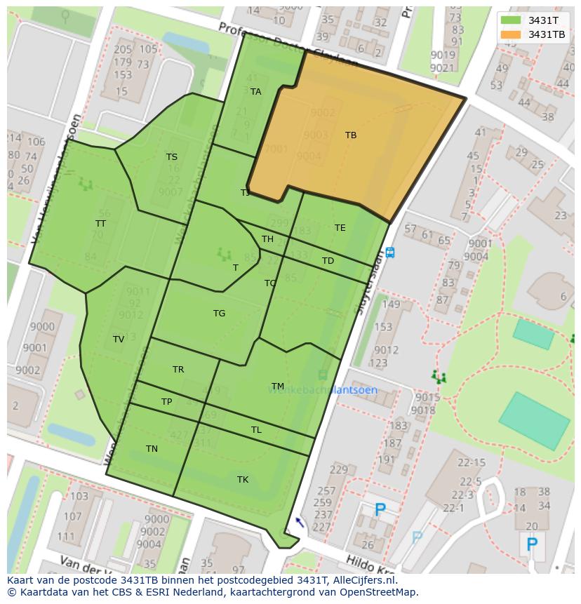 Afbeelding van het postcodegebied 3431 TB op de kaart.