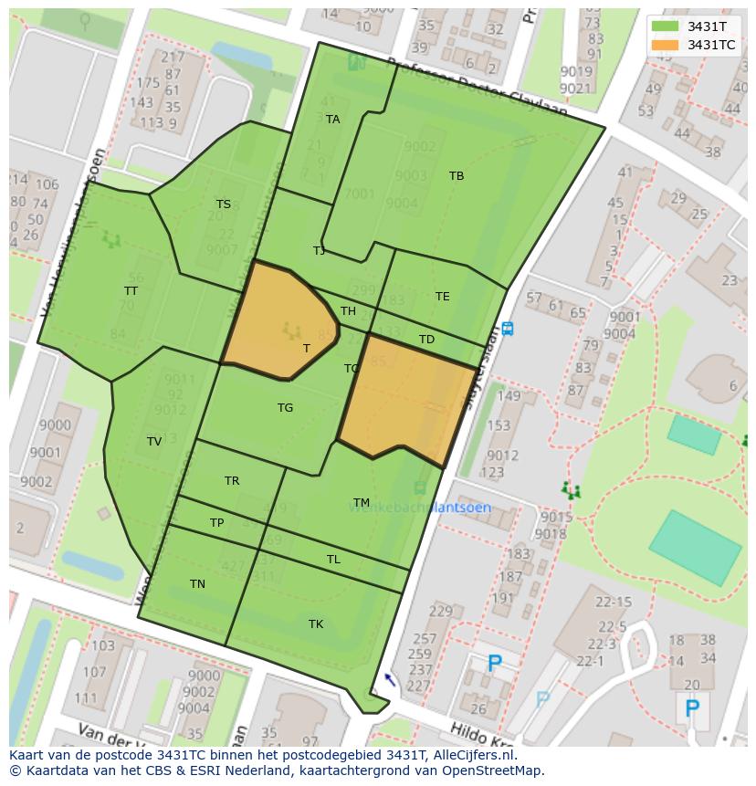 Afbeelding van het postcodegebied 3431 TC op de kaart.