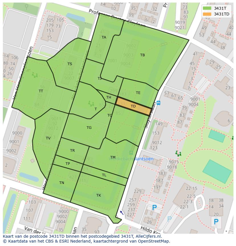 Afbeelding van het postcodegebied 3431 TD op de kaart.