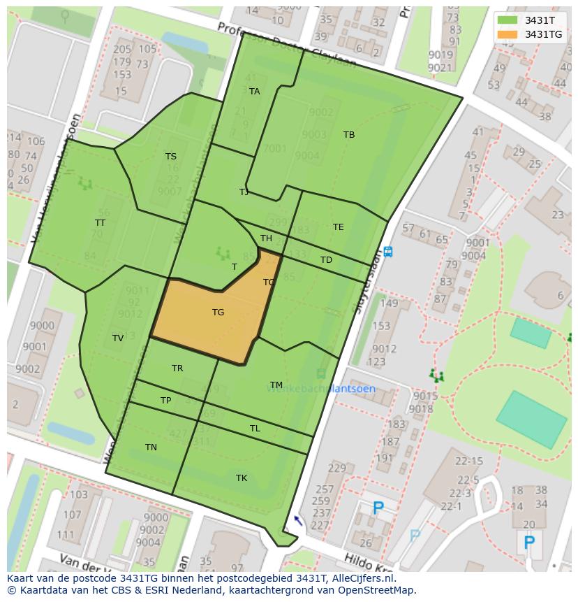 Afbeelding van het postcodegebied 3431 TG op de kaart.