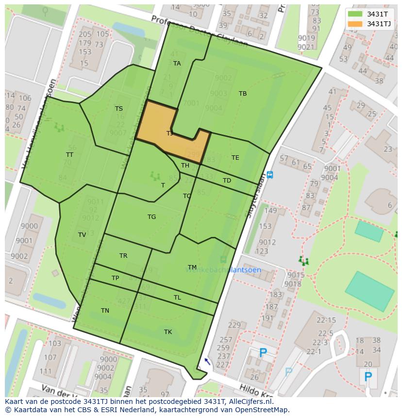Afbeelding van het postcodegebied 3431 TJ op de kaart.