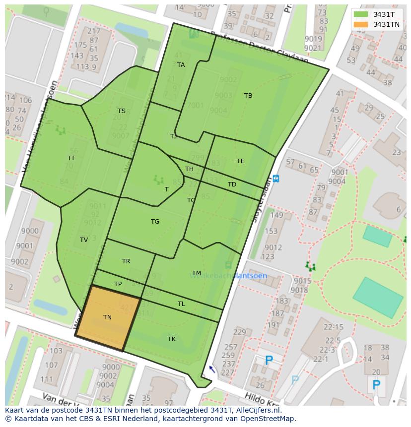 Afbeelding van het postcodegebied 3431 TN op de kaart.