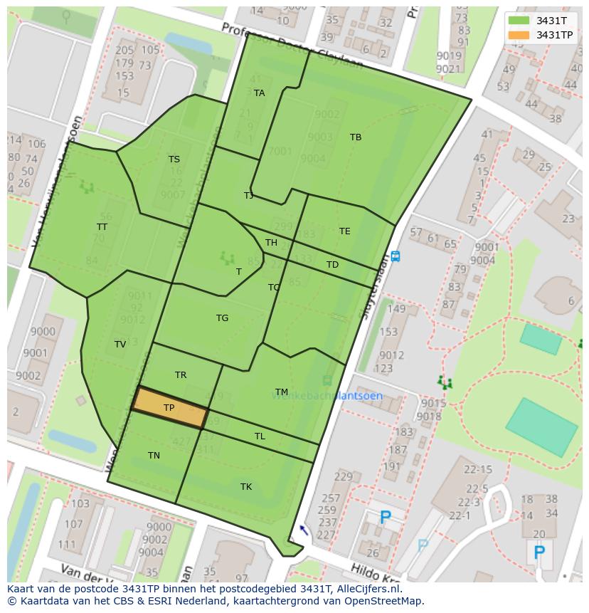 Afbeelding van het postcodegebied 3431 TP op de kaart.