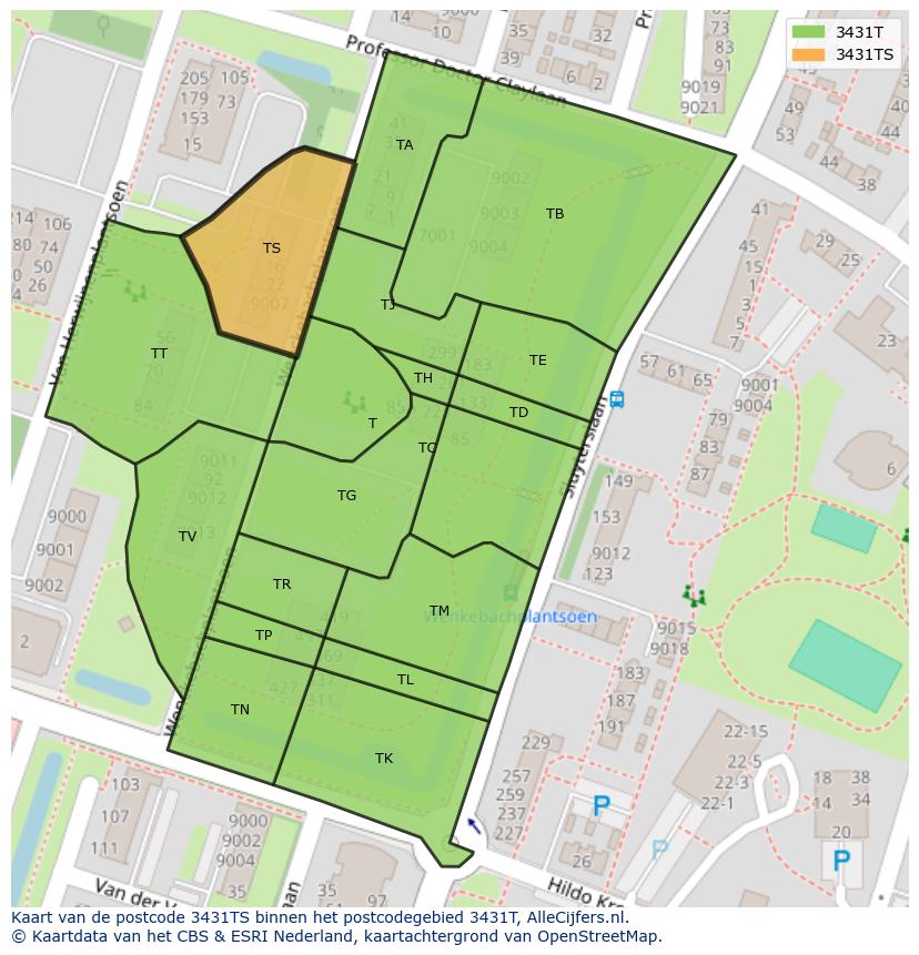 Afbeelding van het postcodegebied 3431 TS op de kaart.