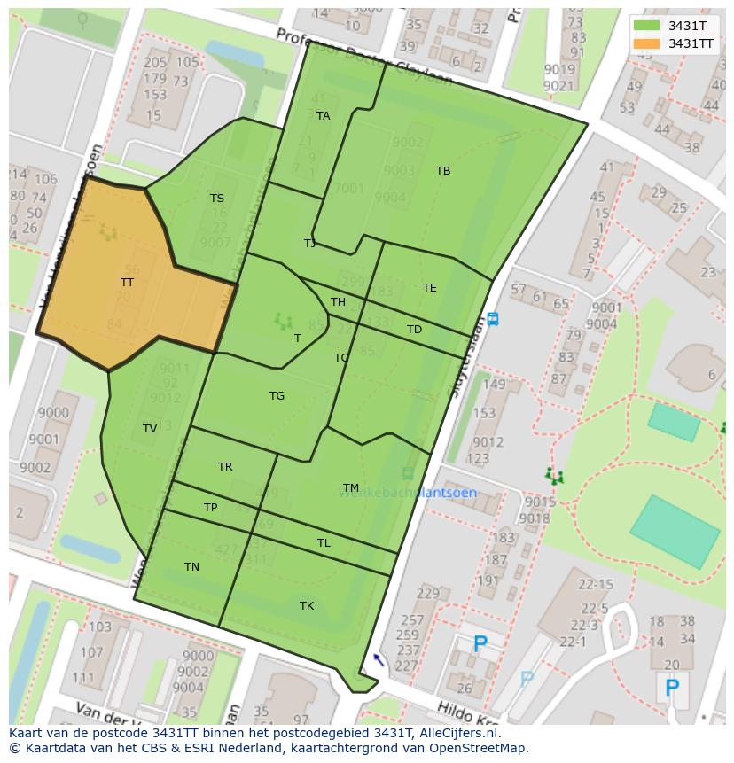 Afbeelding van het postcodegebied 3431 TT op de kaart.