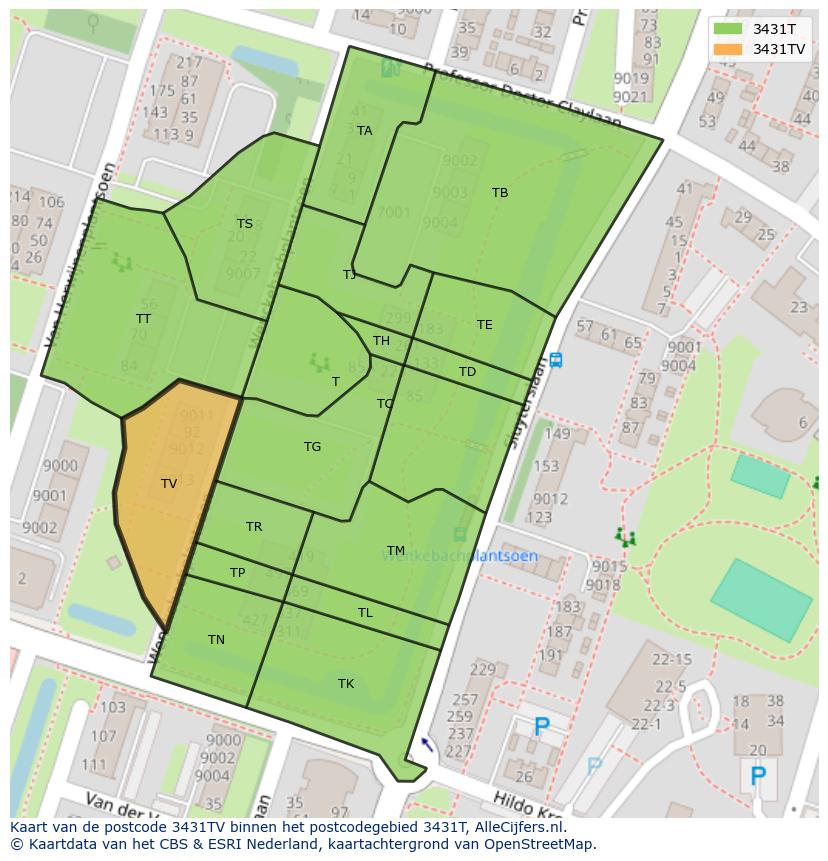 Afbeelding van het postcodegebied 3431 TV op de kaart.