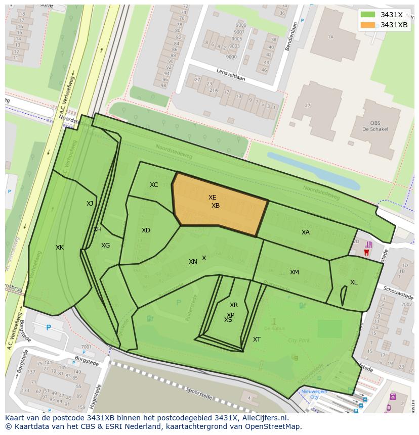 Afbeelding van het postcodegebied 3431 XB op de kaart.