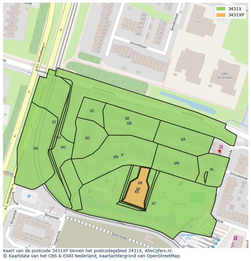 Afbeelding van het postcodegebied 3431 XP op de kaart.