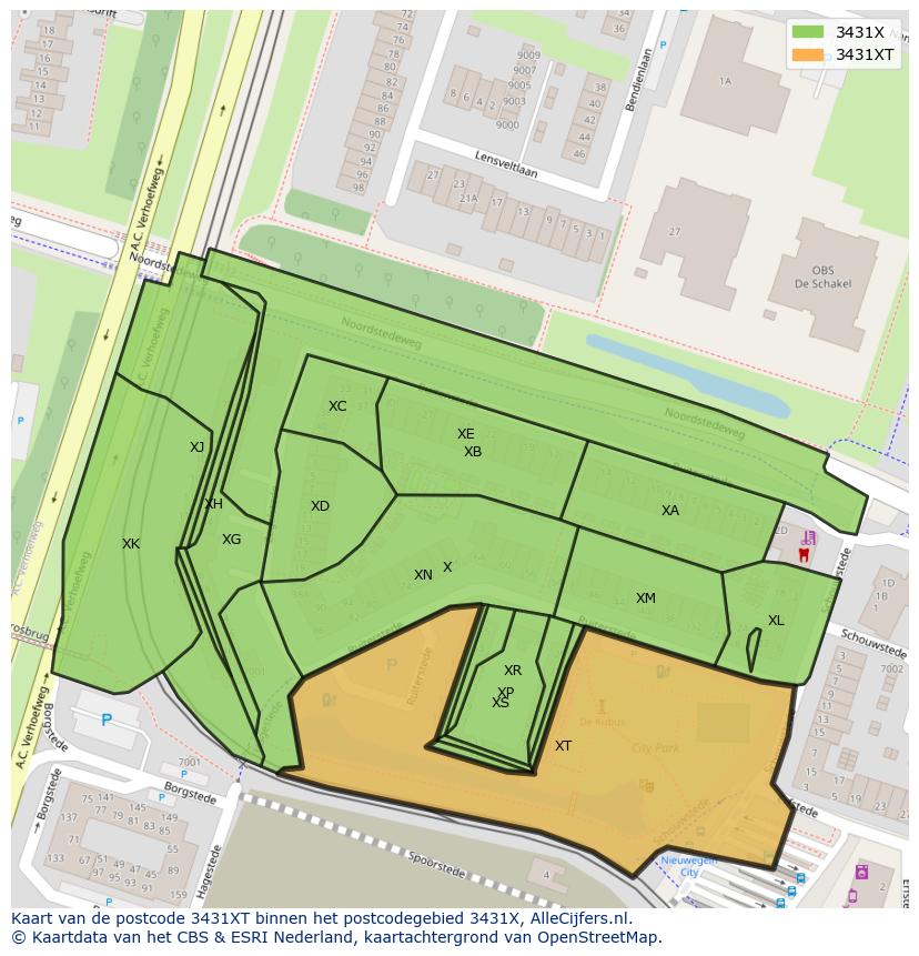Afbeelding van het postcodegebied 3431 XT op de kaart.
