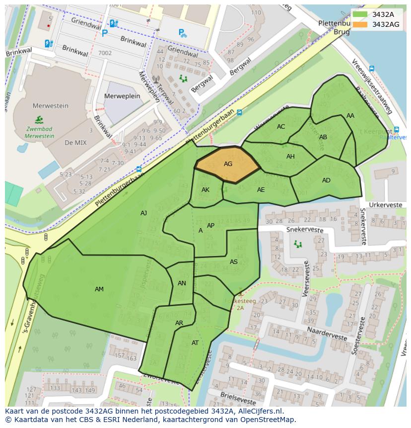 Afbeelding van het postcodegebied 3432 AG op de kaart.