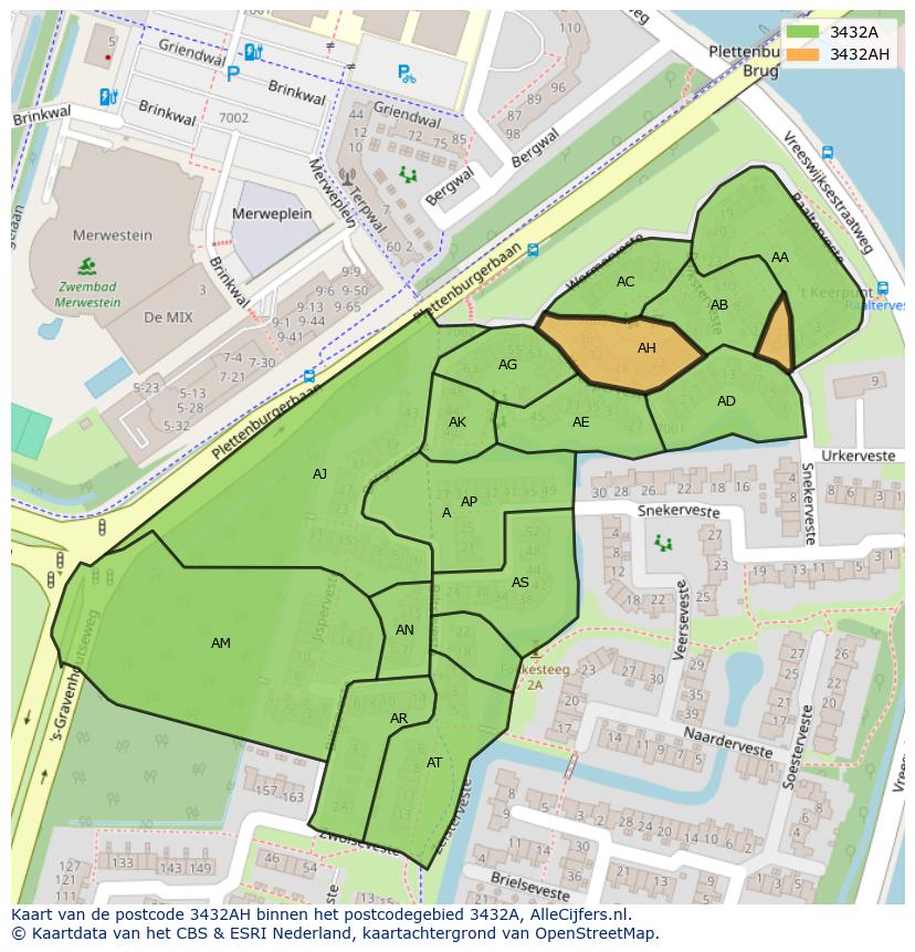 Afbeelding van het postcodegebied 3432 AH op de kaart.