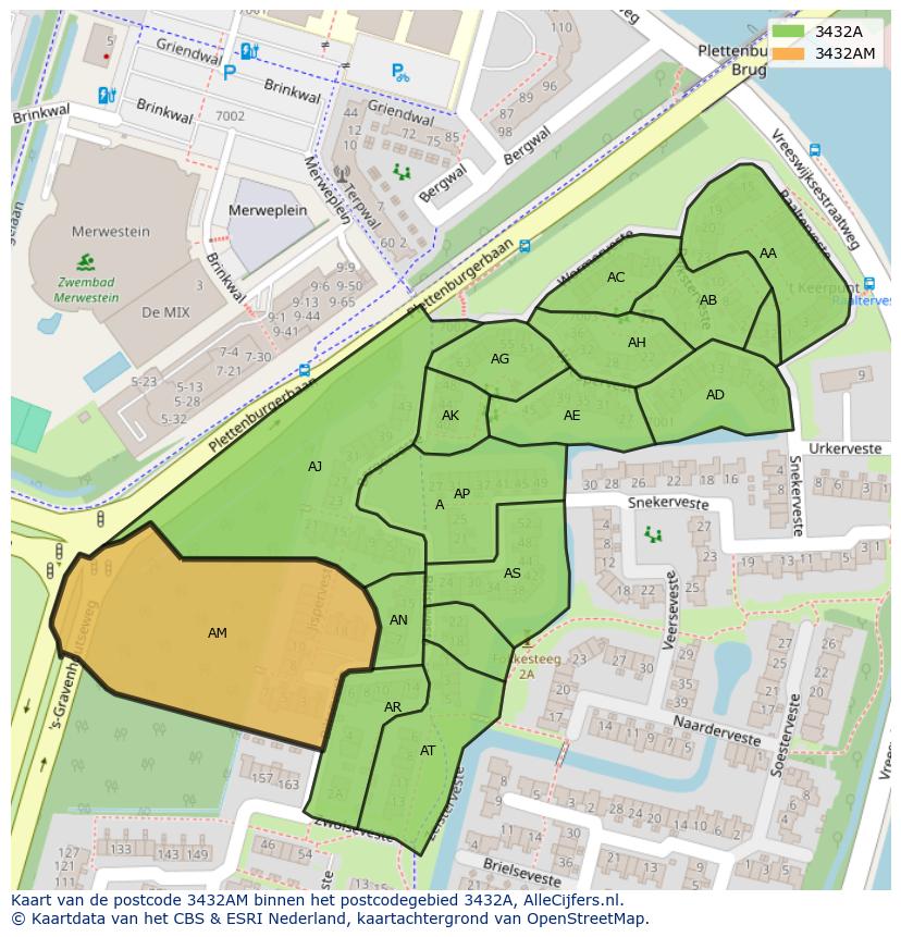 Afbeelding van het postcodegebied 3432 AM op de kaart.