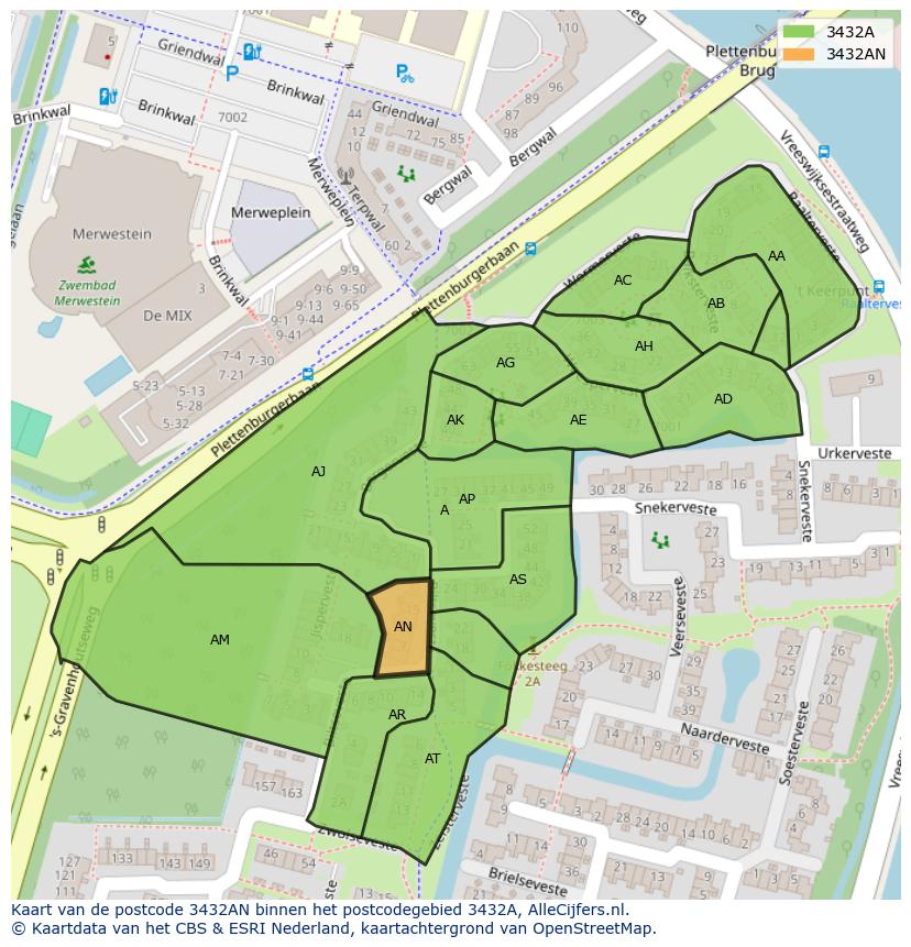 Afbeelding van het postcodegebied 3432 AN op de kaart.
