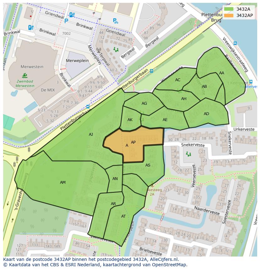 Afbeelding van het postcodegebied 3432 AP op de kaart.