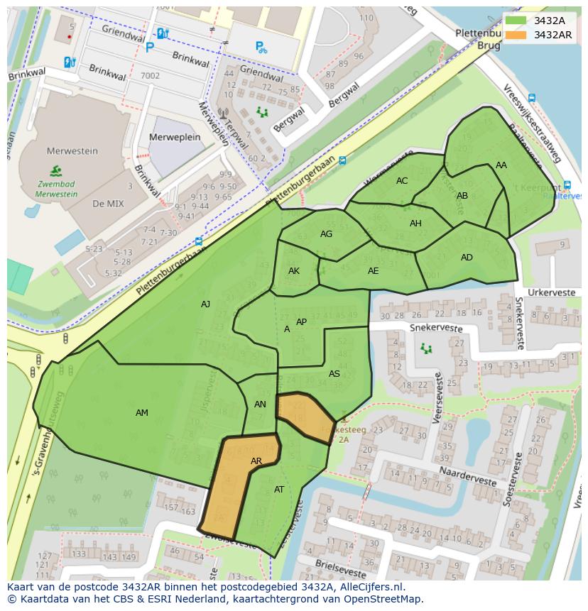 Afbeelding van het postcodegebied 3432 AR op de kaart.