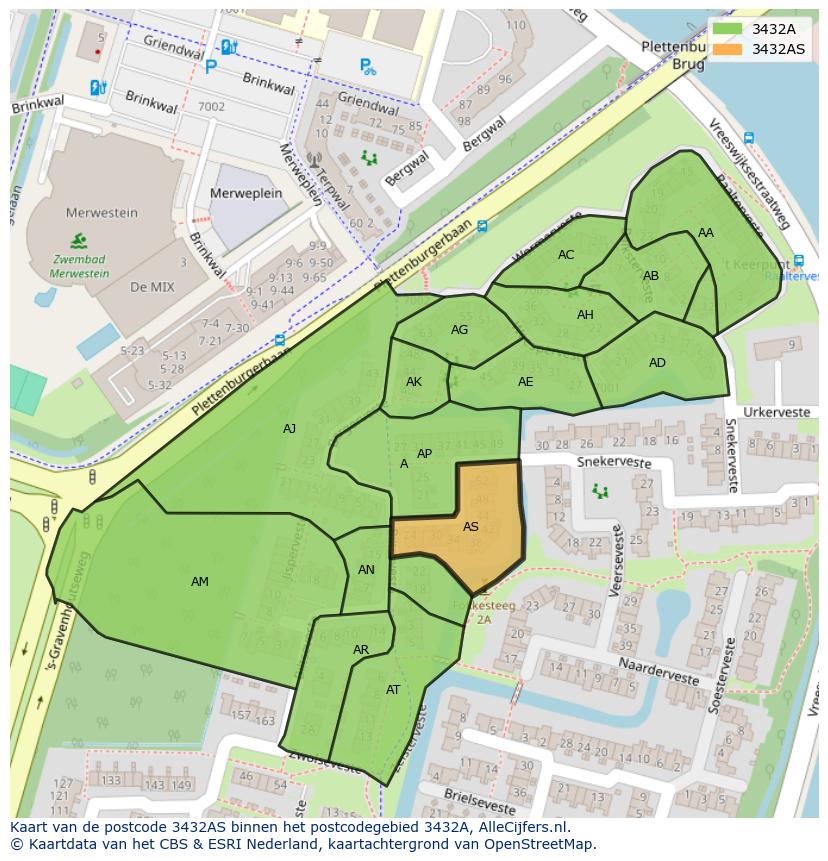 Afbeelding van het postcodegebied 3432 AS op de kaart.