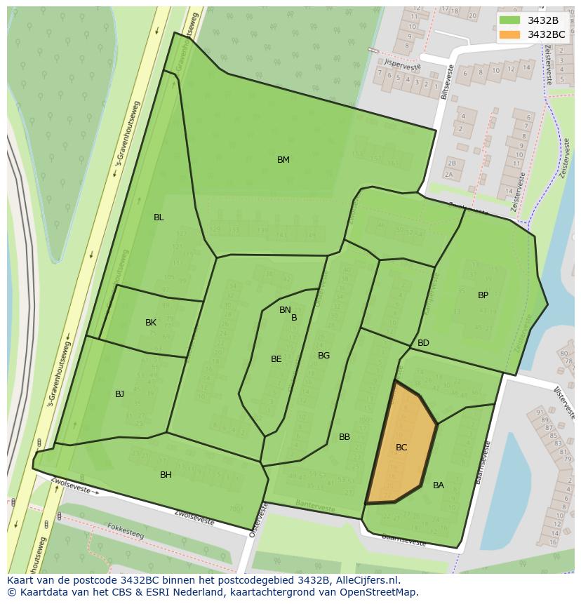 Afbeelding van het postcodegebied 3432 BC op de kaart.