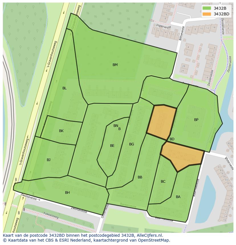Afbeelding van het postcodegebied 3432 BD op de kaart.