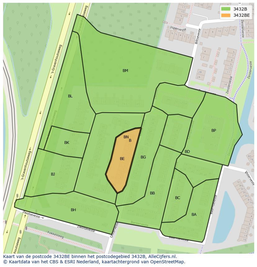 Afbeelding van het postcodegebied 3432 BE op de kaart.
