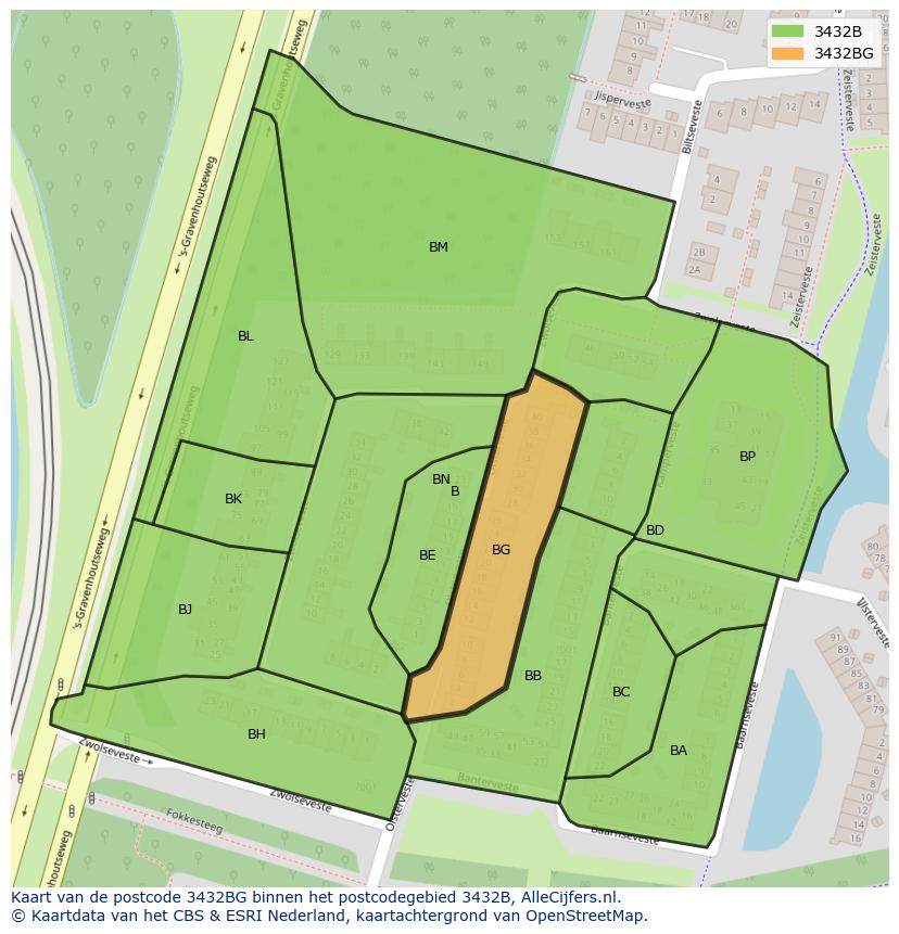Afbeelding van het postcodegebied 3432 BG op de kaart.