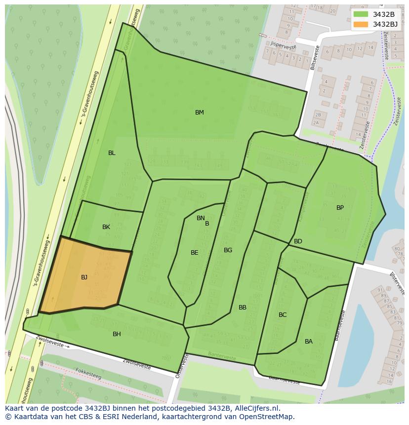 Afbeelding van het postcodegebied 3432 BJ op de kaart.