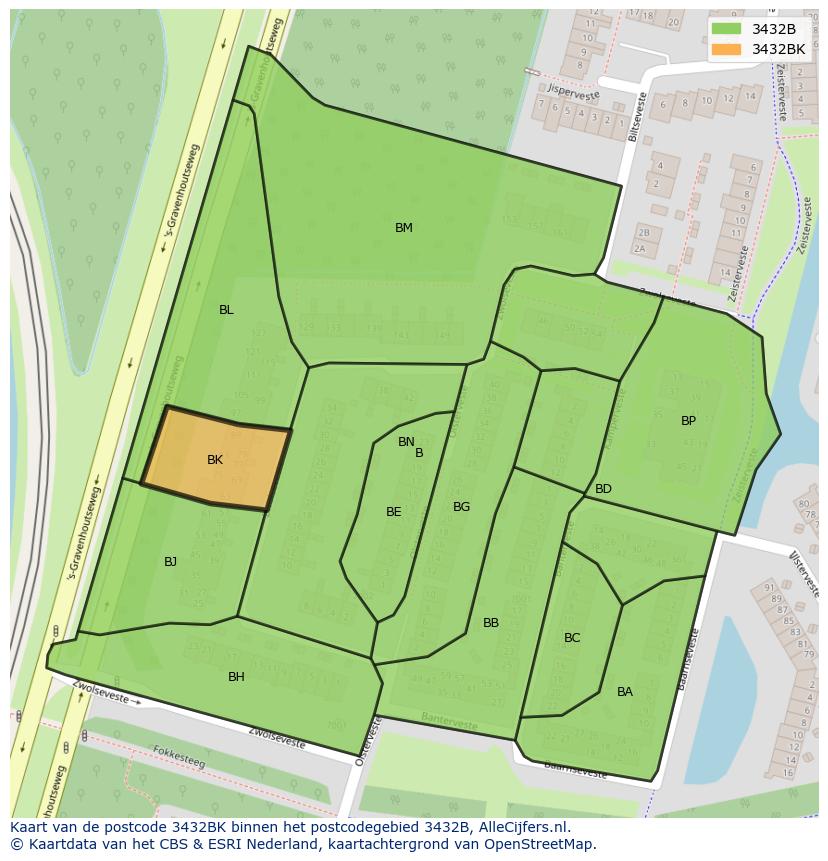 Afbeelding van het postcodegebied 3432 BK op de kaart.