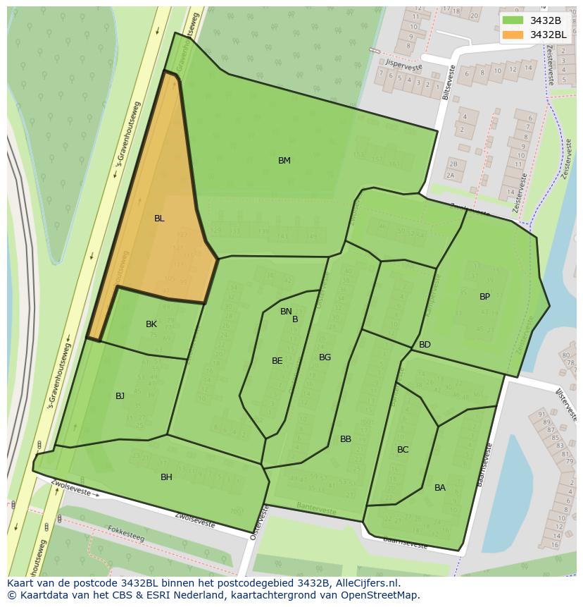 Afbeelding van het postcodegebied 3432 BL op de kaart.