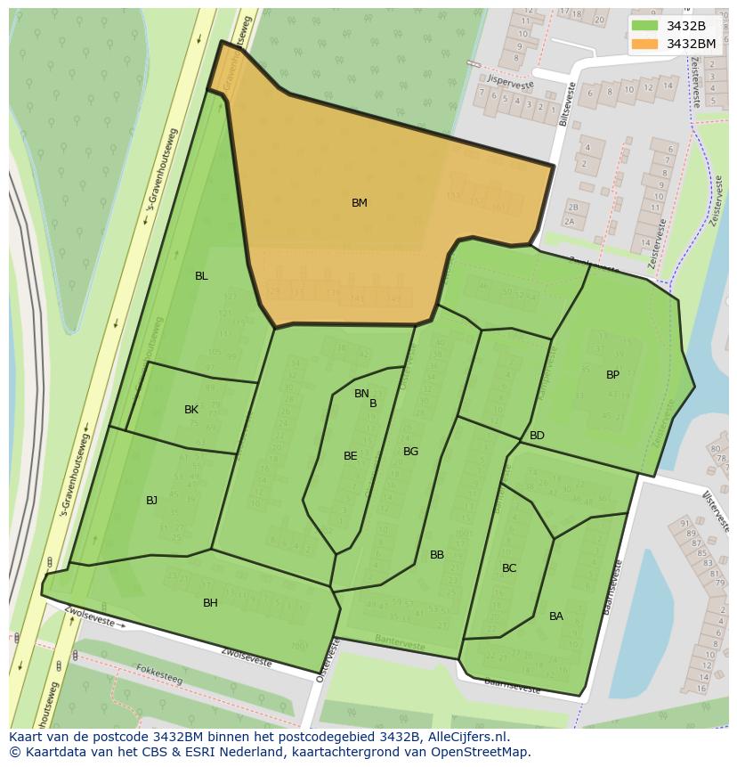 Afbeelding van het postcodegebied 3432 BM op de kaart.