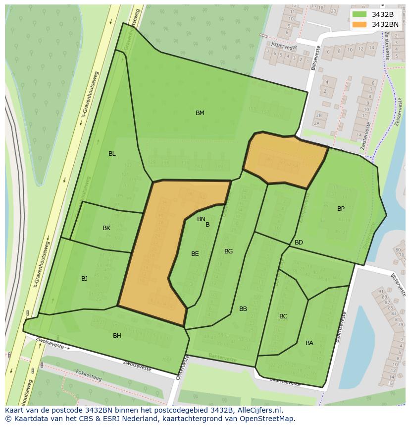 Afbeelding van het postcodegebied 3432 BN op de kaart.