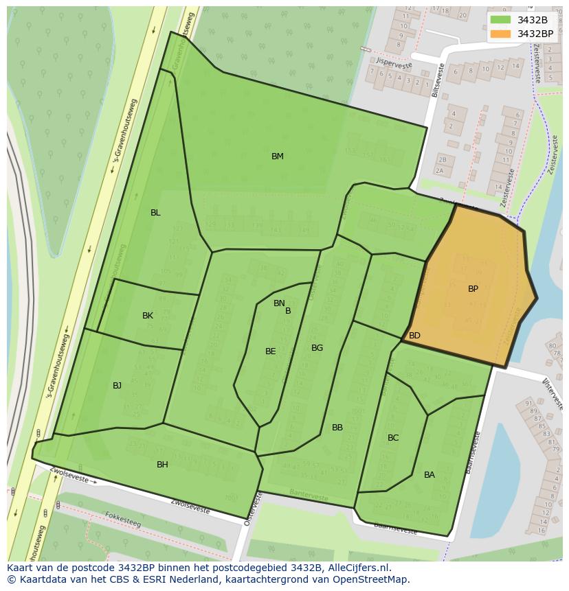 Afbeelding van het postcodegebied 3432 BP op de kaart.