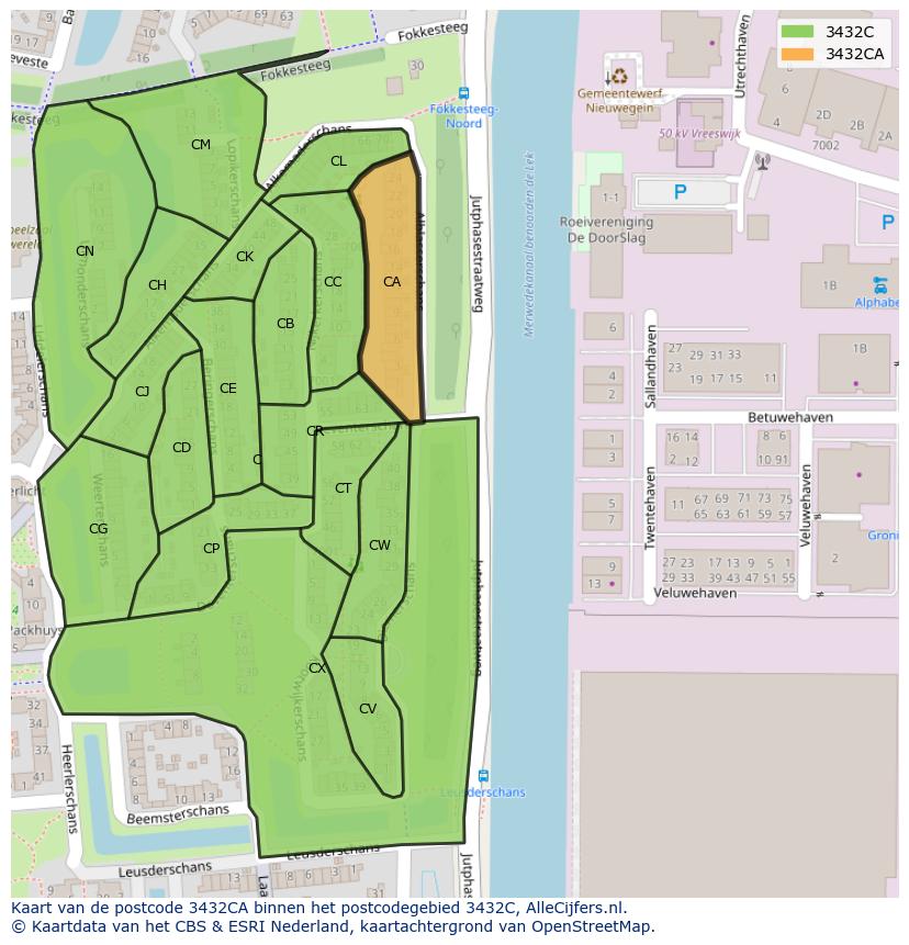 Afbeelding van het postcodegebied 3432 CA op de kaart.
