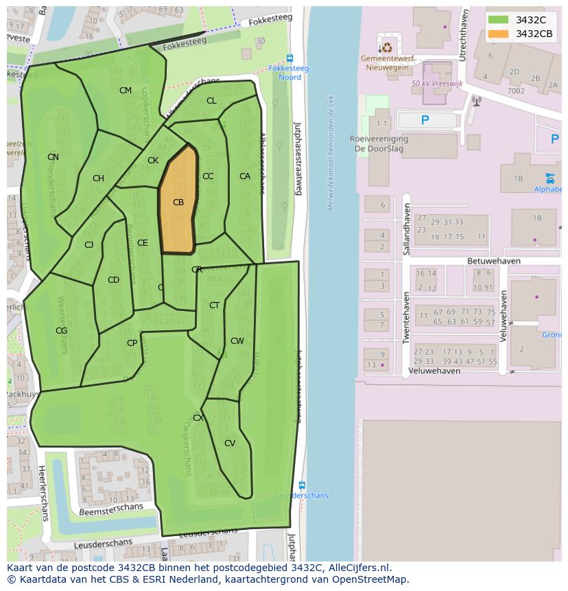 Afbeelding van het postcodegebied 3432 CB op de kaart.