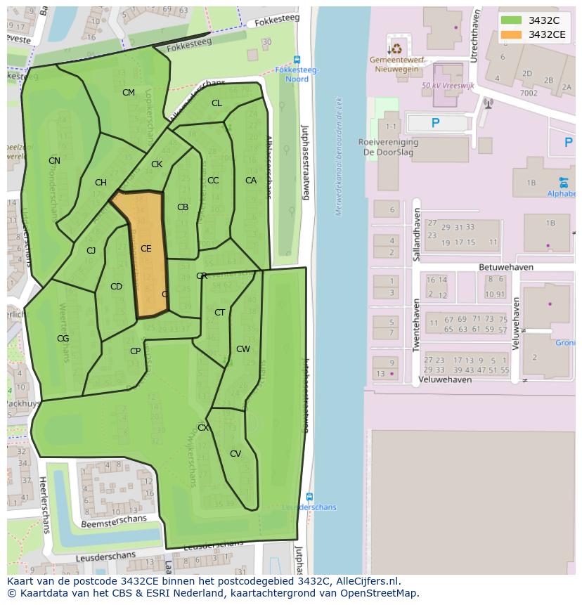 Afbeelding van het postcodegebied 3432 CE op de kaart.