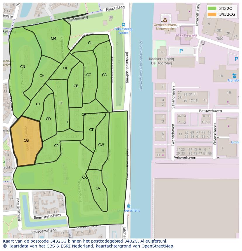 Afbeelding van het postcodegebied 3432 CG op de kaart.