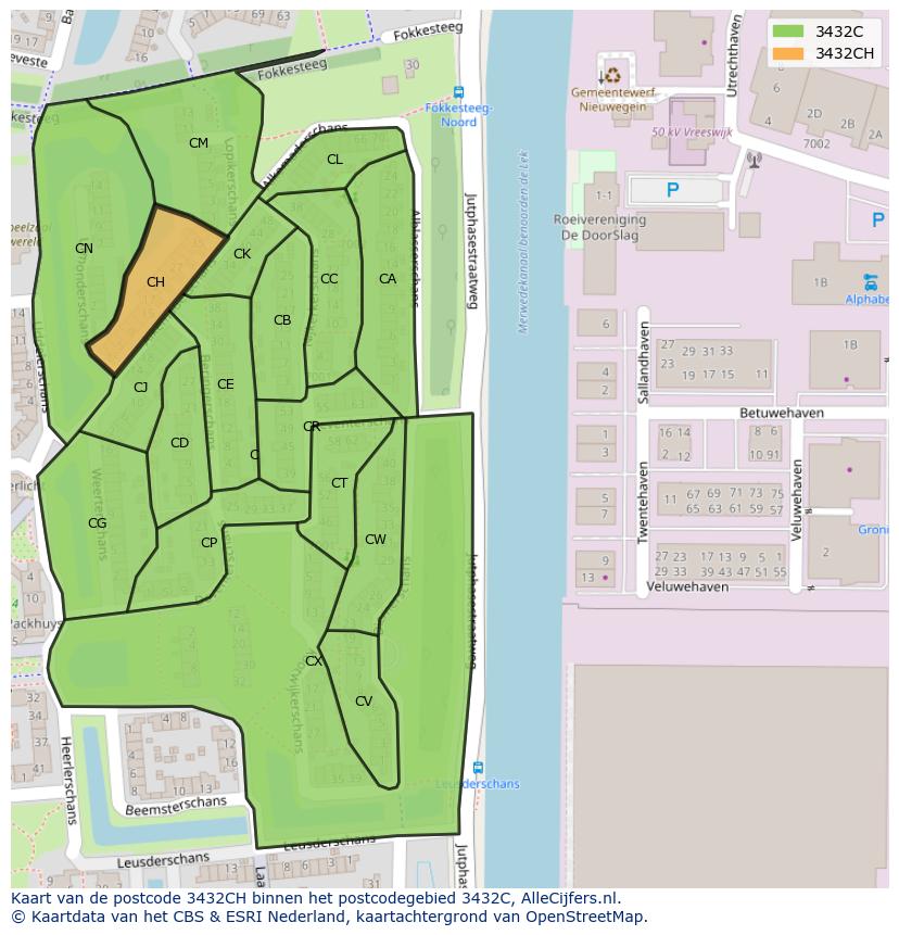 Afbeelding van het postcodegebied 3432 CH op de kaart.