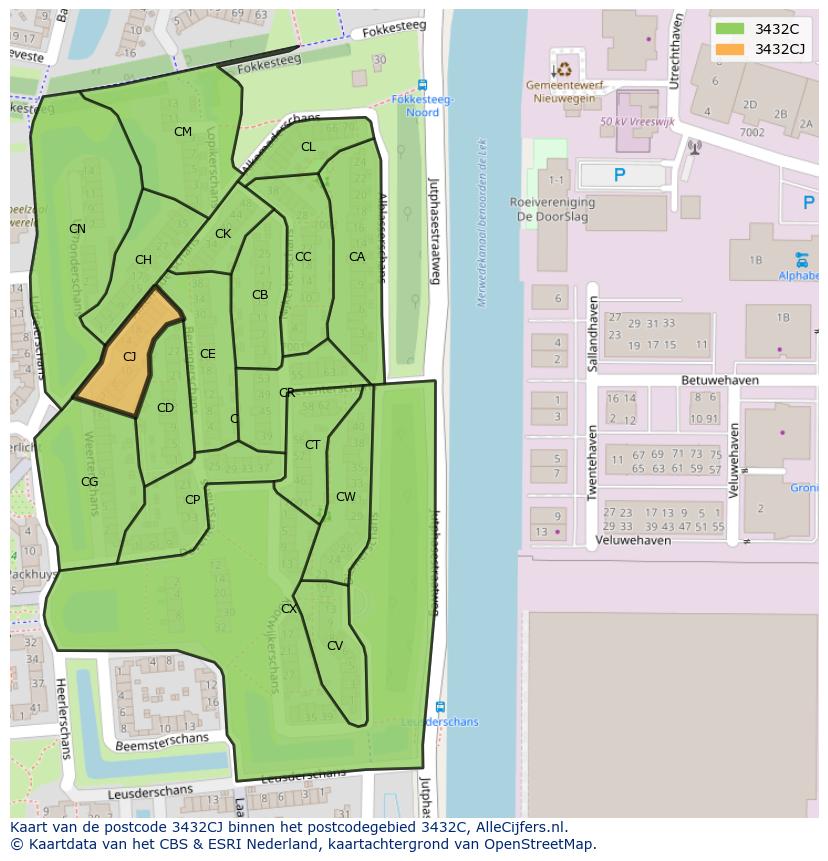 Afbeelding van het postcodegebied 3432 CJ op de kaart.