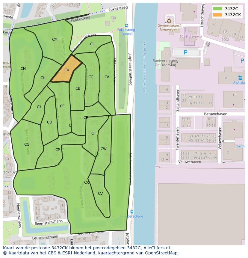 Afbeelding van het postcodegebied 3432 CK op de kaart.