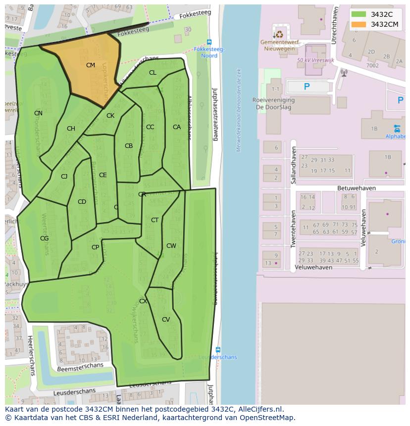 Afbeelding van het postcodegebied 3432 CM op de kaart.