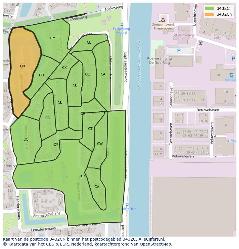 Afbeelding van het postcodegebied 3432 CN op de kaart.