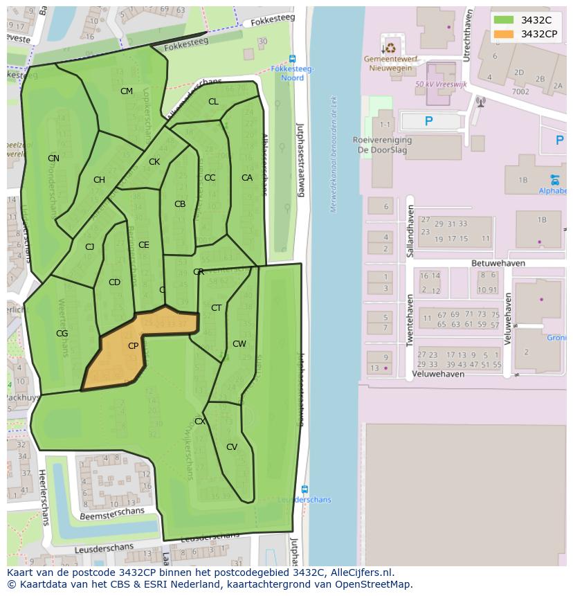 Afbeelding van het postcodegebied 3432 CP op de kaart.