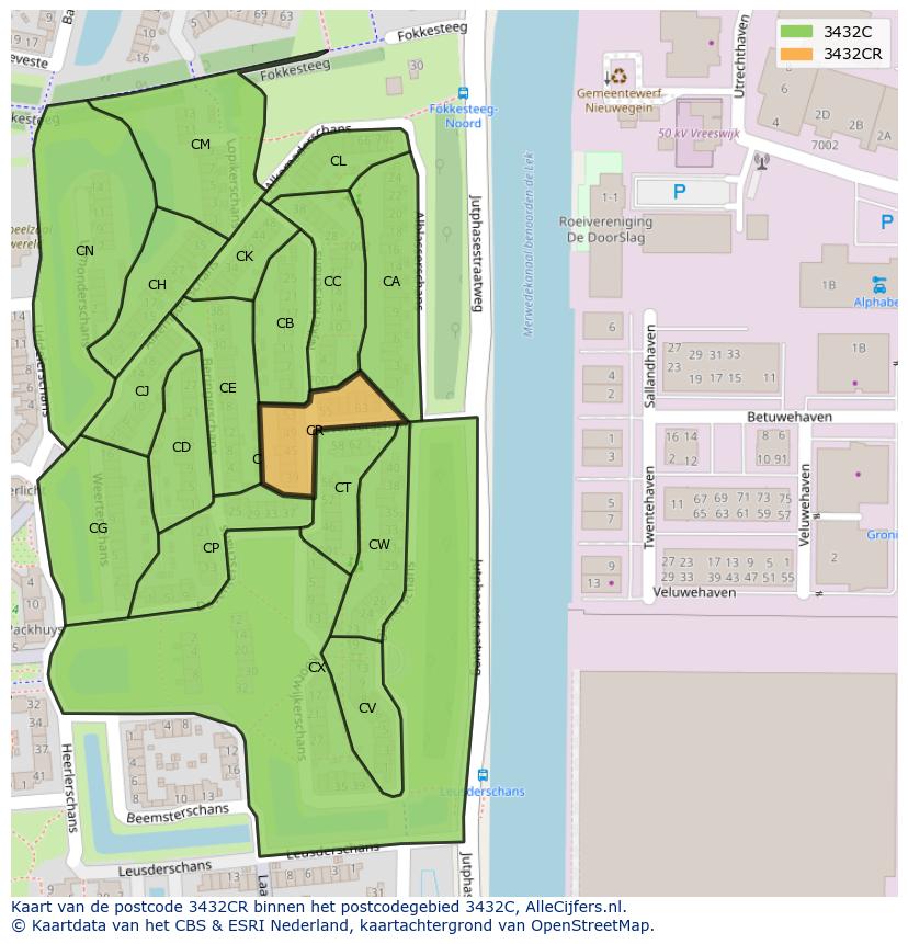 Afbeelding van het postcodegebied 3432 CR op de kaart.